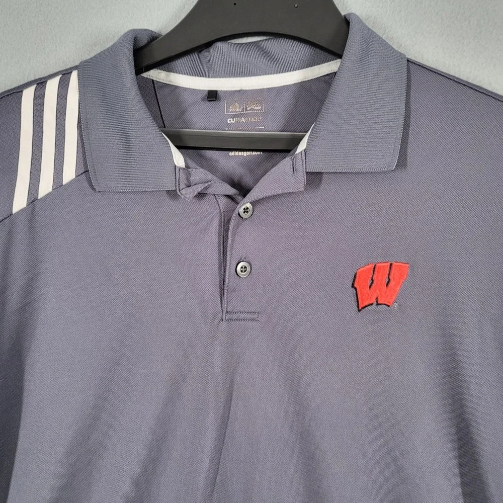 Adidas Polo Shirt Men's XL‎ Gray Wisconsin Badgers ClimaCool Short Sleeve Golf